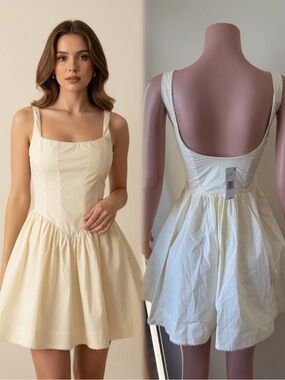 Ivory Square-Neck Cotton Mini Dress